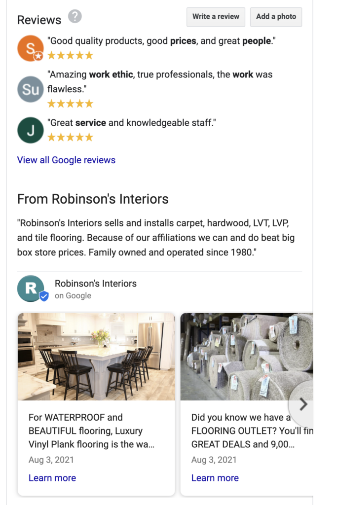 Example of Google Business Profile Post
