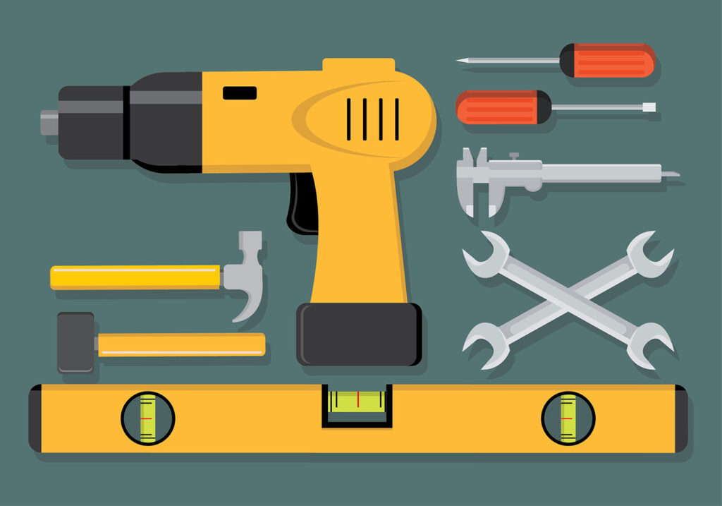 Power tool with attachments.