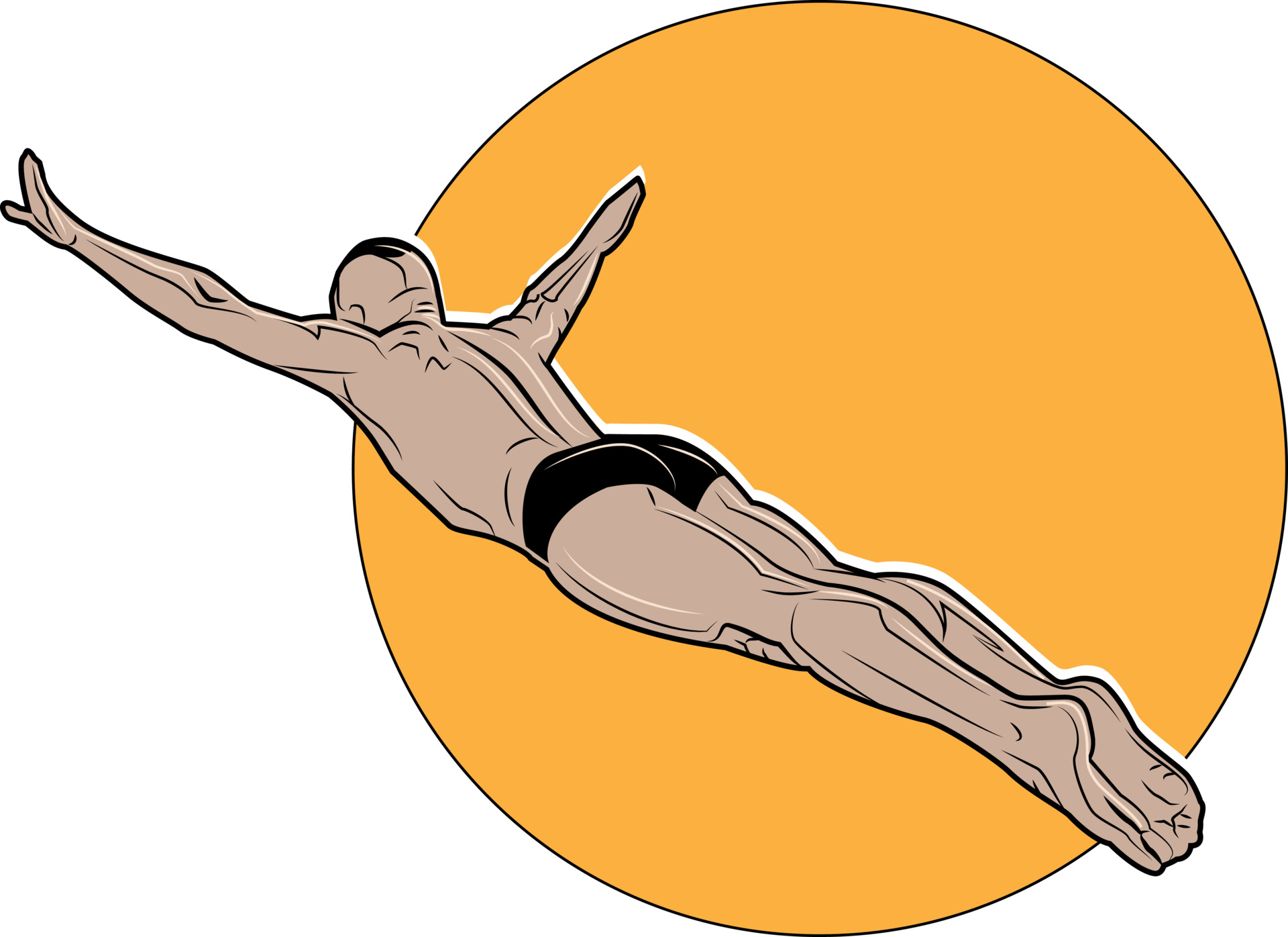 Man Swan Diving with Sun in Background