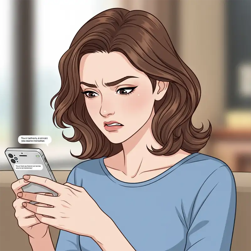 Frustrated woman with cell phone AI illustration